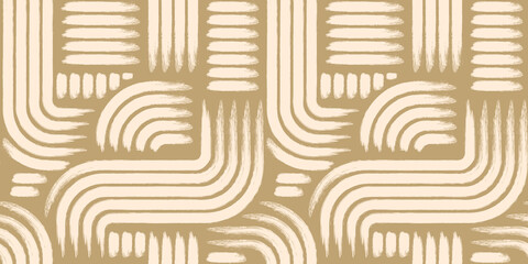 Boho seamless background with brush strokes. Minimalist mid century stock vector illustration.