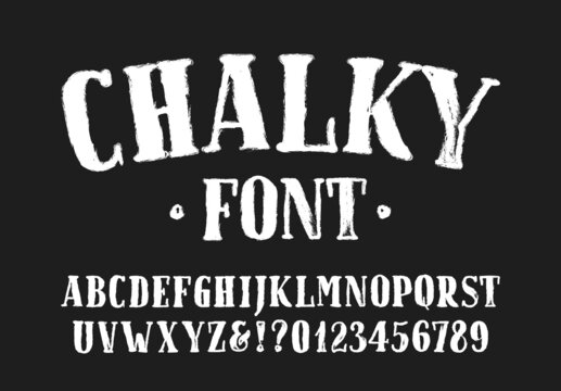 Chalky alphabet font. Hand drawn letters, numbers and symbols. Stock vector typeface for your design.