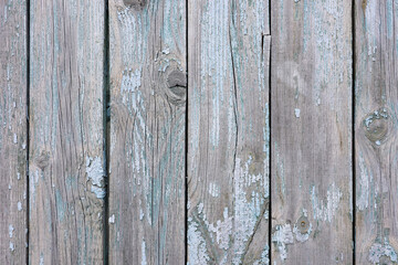 Old wooden boards, wood wall texture. Grey panels with cracked blue paint for background