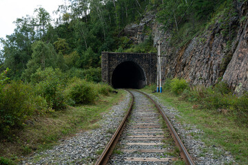 Circum-Baikal Railway. Old railroad tunnel number 34 on the railway. tunnel Khabartuy