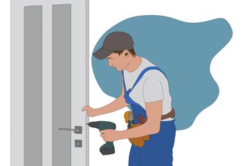 Emergency Locksmith Service. Professional Locksmith Mechanic Work. Flat Cartoon Illustration