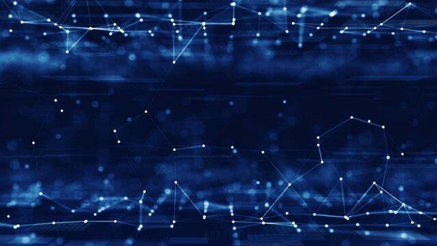 Abstract concept of digital technology and online cybersecurity data protection. polygon internet network connection with dark blue background. front focus back blur. Big data.