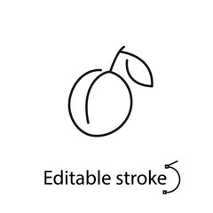 Plum outline icon. Wine drink. Fruit shop. Casino idea. Editable stroke. Isolated vector stock illustration