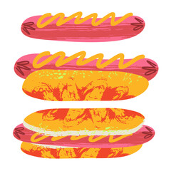 Hot dog. Fast food. Sausage in a bun. Vector illustration.