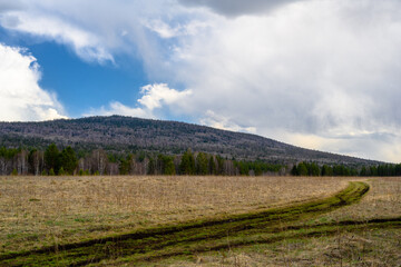 South Ural forest road with a unique landscape, vegetation and diversity of nature.