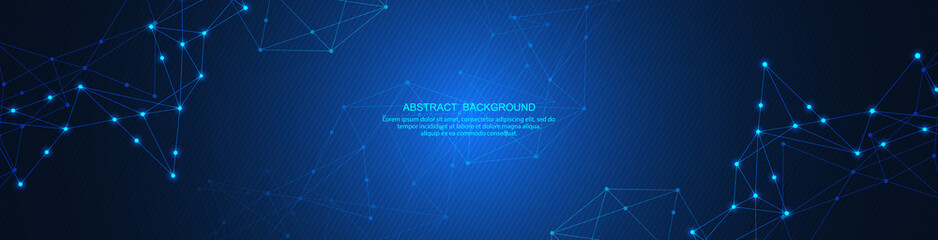 Abstract technology background of global network connection and communication with connecting the dots and lines for banner design or header