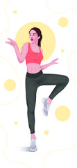 Active girl dancing Jazz funk, hip-hop, house dance, fitness dance. Expressive dance. Vector illustration.	
