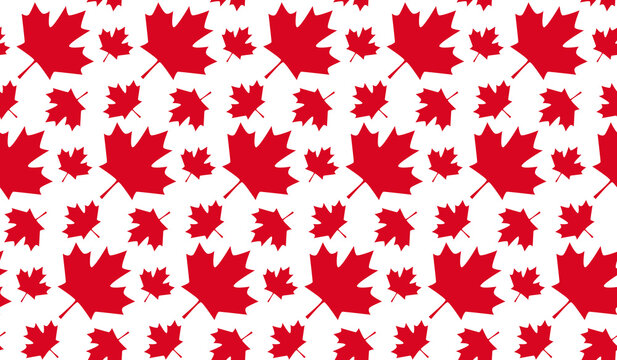 Seamless pattern background with maple leaf icon from National flag of Canada. Vector backdrop patriotic design for Canada day, Canada holidays.