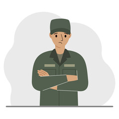 The profession of a soldier. A man in military uniform. Army and military concept. Vector