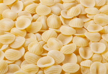 Uncooked orecchiette pasta background