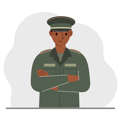 The profession of a soldier. A man in military uniform. Army and military concept. Vector