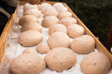 Fototapeta na wymiar bread preparation. loaves of dough before baking