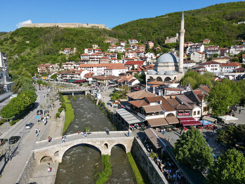 Drone view at the town of Prizren in Kosovo
