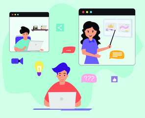 teacher and student online learning flat design illustration