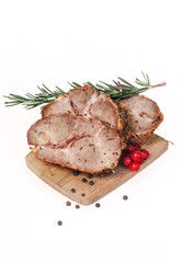 spicy cold-boiled baked meat on white background isolated