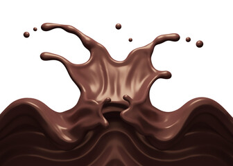 Chocolate splash abstract shapes with clipping path , 3D Rendering, 3D illustration