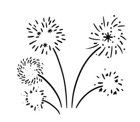 Vector fireworks illustration isolated on white in doodle comic scribble sketch style. Carnival festive joy party sketch
