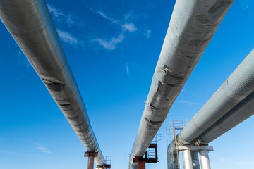 Industrial zone heating line, Steel pipelines and tanks, winter time
