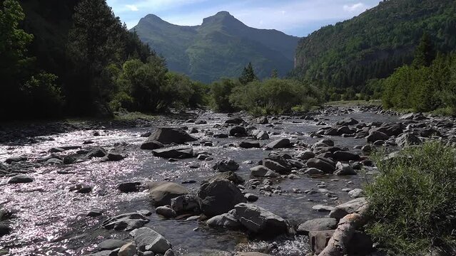 High mountain river in the valley of Ordesa, Pyrenees Spain.
