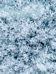 texture of snowflakes on glass. Winter snow covered car window
