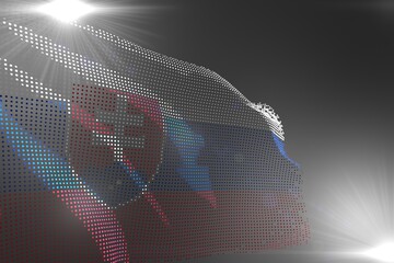 cute digital photo of Slovakia flag made of dots waving on grey with free place for your content - any occasion flag 3d illustration..