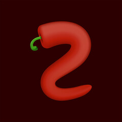 Z letter made of red chilli pepper. Isolated vegetable vector organic typeface for farm design elements, restaurant menu and more