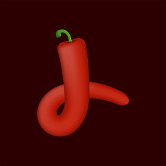 4 number made of red chilli pepper. Isolated vegetable vector organic typeface for farm design elements, restaurant menu and more