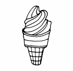 Doodle ice cream in the waffle cup hand drawn clipart vector 