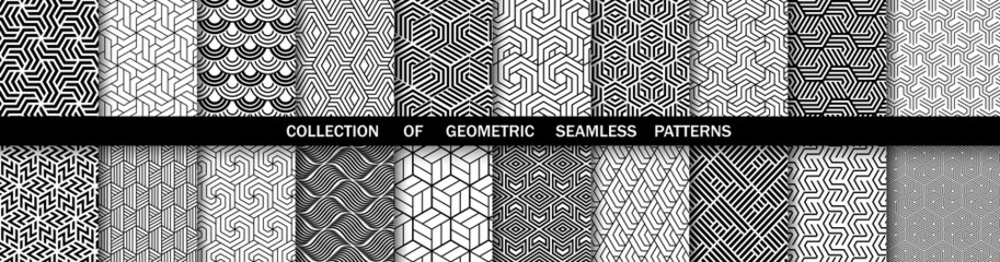 Geometric set of seamless black and white patterns. Simpless vector graphics