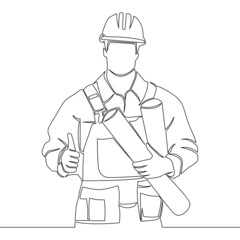 Continuous line drawing handyman builder vector concept