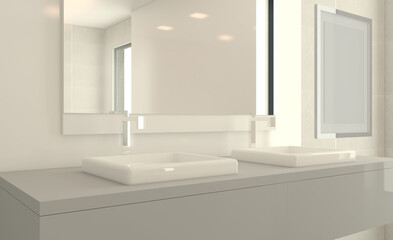 Bathroom interior bathtub. 3D rendering.. Mockup.   Empty paintings