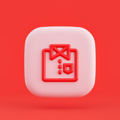 Clothing icon, shirt buttons 3d icon button in red background, 3d rendering