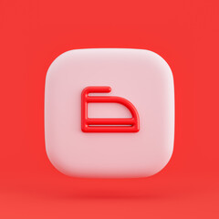 Clothing icon, iron 3d icon button in red background, 3d rendering