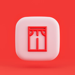 Clothing icon, jeans 3d icon button in red background, 3d rendering