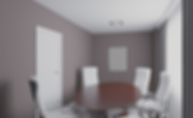 Open space office interior with like conference room. Mockup. 3D. Abstract blur phototography.