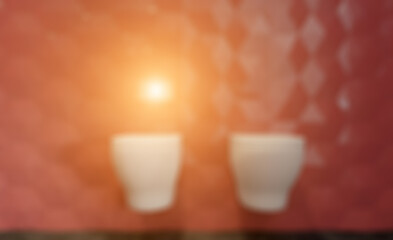 Modern bathroom including bath and sink. 3D rendering.. Sunset.. Abstract blur phototography.