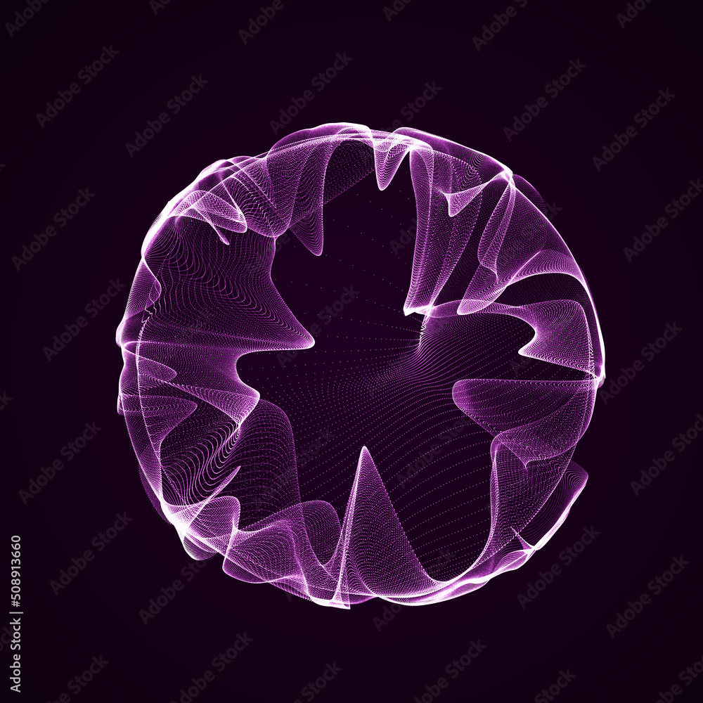 Poster spherical equalizer for music. round sound wave of particles. musical abstract blue background. 3d r