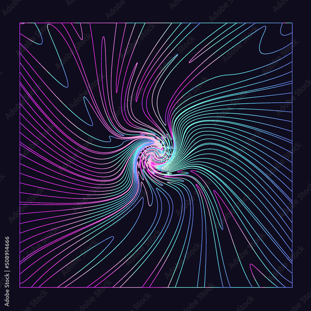 Poster abstract geometric background with holographic colorful wavy and glitched lines.