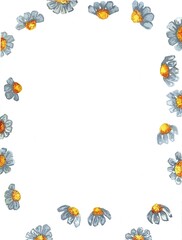 Obraz premium watercolor botanical frame with grey daisies.Botanical illustration.Blooming plants.Floral wreath.rectangular frame.Garland of flowers.Hand-drawn greeting card for weddings,invitations, spring design.