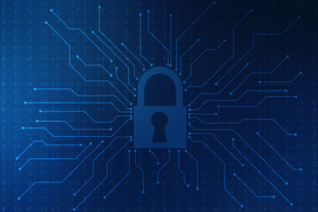 Digital Padlock on abstract technology background, Technology security concept. Modern safety digital background. Protection system, Cyber Security and safety information, personal data concept