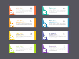 Modern infographics business design with 8 option concepts, parts, steps or processes can be used for workflow layout, diagram, number options, web design. infographic element.