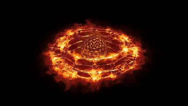 A Blazing Ring of Fire. Fiery Flames and Sparks Emitting From a Ring. Rotating Spiky Orb in the Center