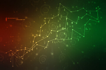 Business Growth graph on technology background, Futuristic raise arrow chart digital transformation abstract technology background. Big data and business growth currency stock and investment economy