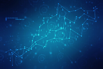 Business Growth graph on technology background, Futuristic raise arrow chart digital transformation abstract technology background. Big data and business growth currency stock and investment economy
