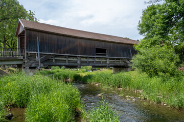 Holzbrücke Holzlastenbrücke über die Ilm in Buchfart Weimarer Land Thüringen Deutschland