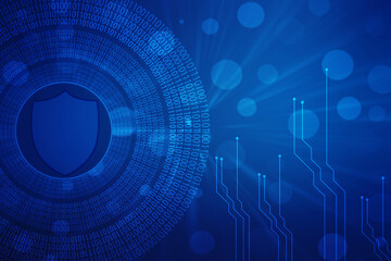 Obraz premium Protect and Security concept. Digital Shield on abstract technology background, Cyber security and information or network protection. Future technology web services for business and internet project