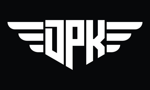 DPK three letter logo, creative wings shape logo design vector template. letter mark, wordmark, monogram symbol on black & white.