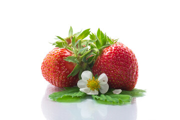 fresh ripe organic red strawberry on white background