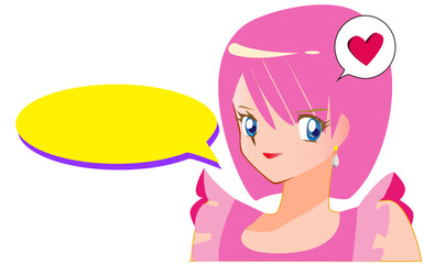 美しい女性のベクターイラスト　漫画　セリフ　ハート　レトロ
