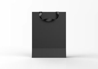 Black paper bag mockup on white background, template for graphic designers presentations and portfolios. 3D rendering.